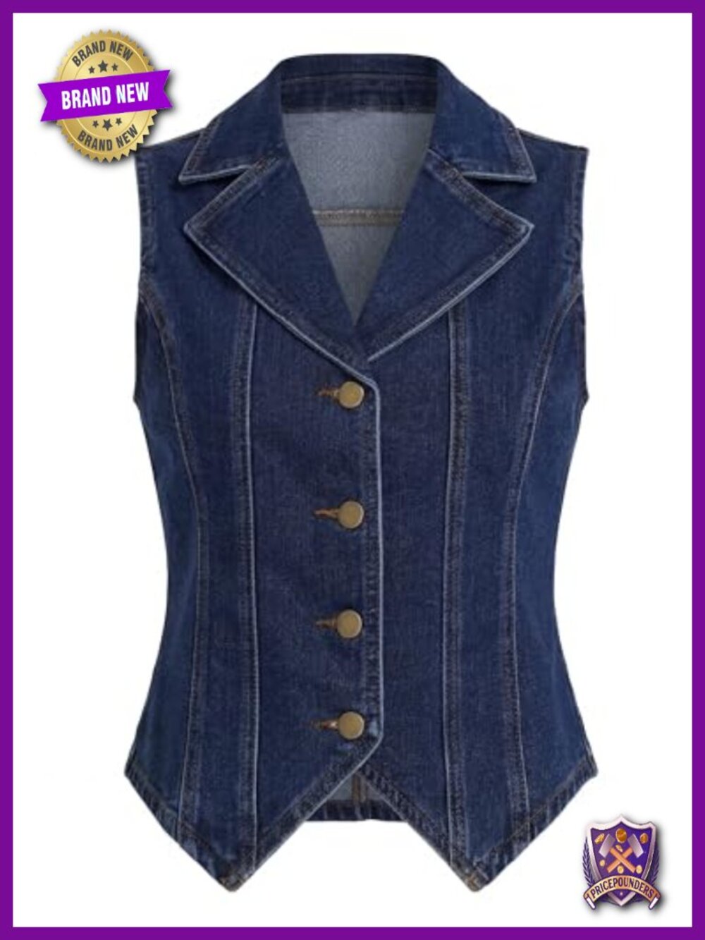 Women's Denim Vest Sleeveless Lapel Collar Button Down Slim Fit